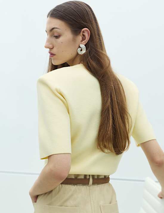 Shoulder Pad Knitted Top with Wool