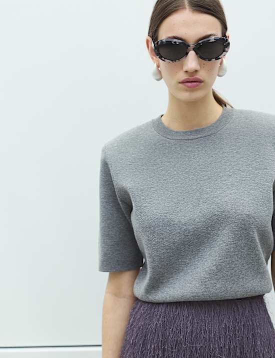 Shoulder Pad Knitted Top with Wool