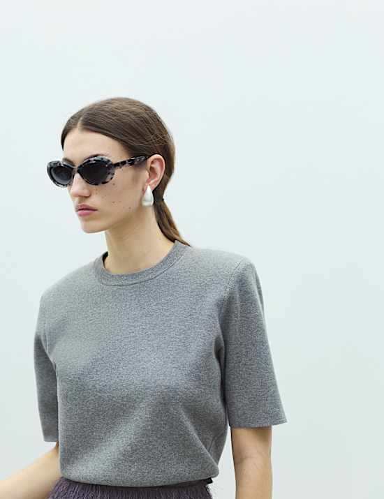 Shoulder Pad Knitted Top with Wool