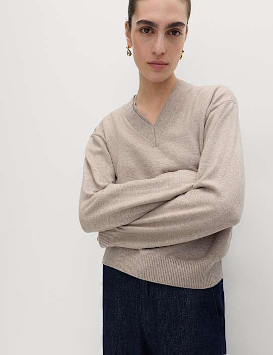 Trui van geblazen garen met V-hals