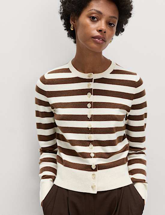 Air-Yarn Striped Cropped Cardigan