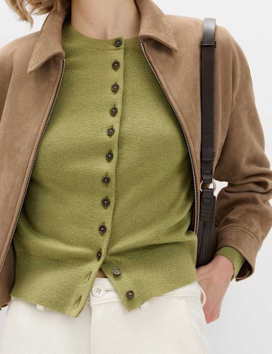Air-Yarn Crew Neck Short Cardigan