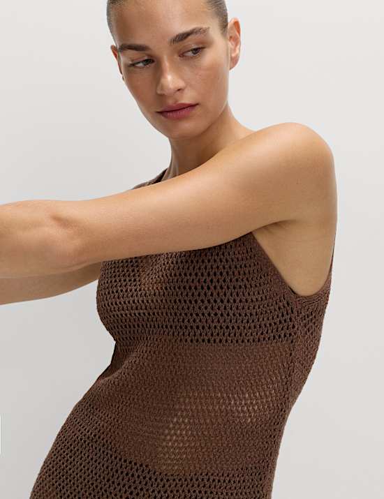 Cotton Blend Knitted Textured Midi Beach Dress