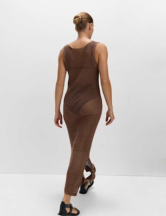 Cotton Blend Knitted Textured Midi Beach Dress