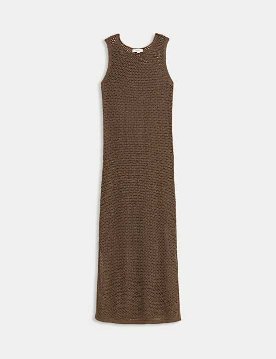 Cotton Blend Knitted Textured Midi Beach Dress
