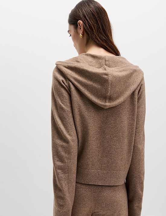 Knitted Zip Up Cropped Hoodie