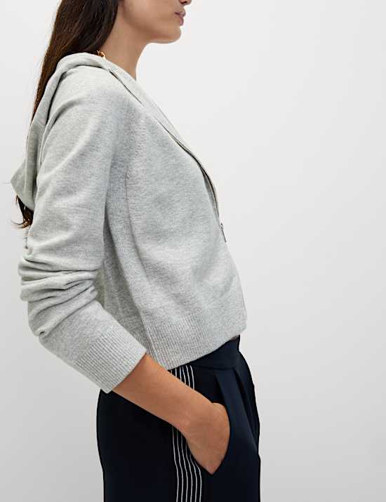 Knitted Zip Up Cropped Hoodie