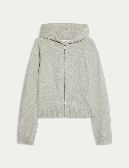 Knitted Zip Up Cropped Hoodie