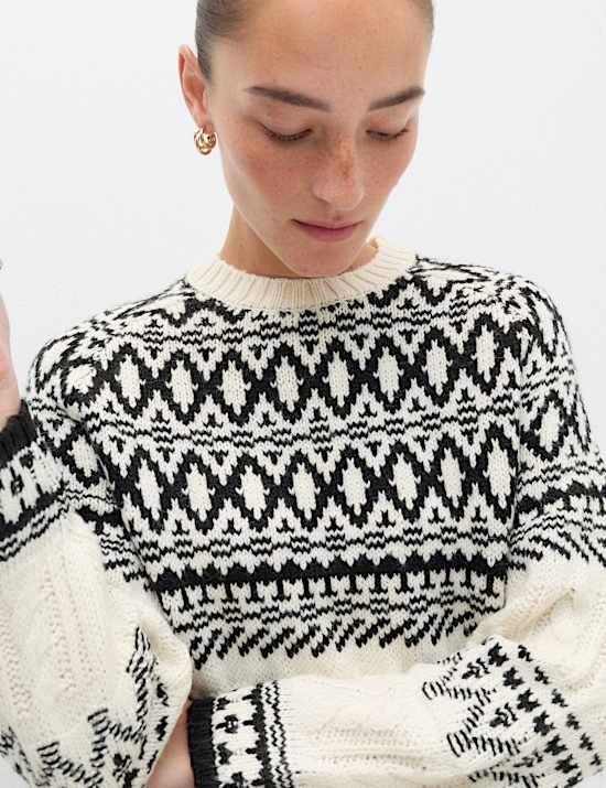 Fair Isle Cable Knit Crew Neck Jumper