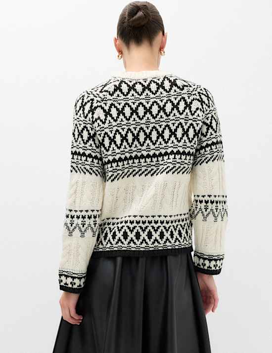 Fair Isle Cable Knit Crew Neck Jumper