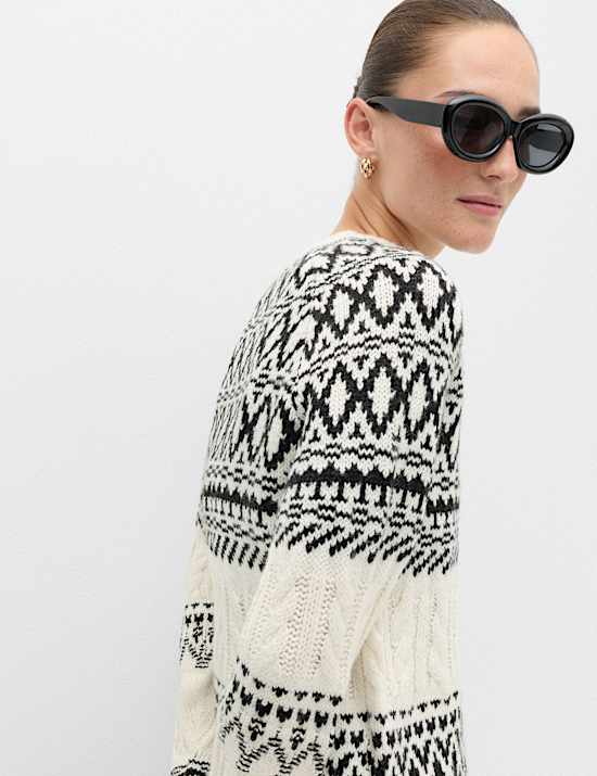 Fair Isle Cable Knit Crew Neck Jumper