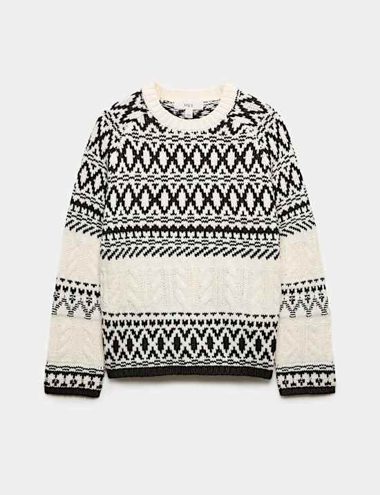 Fair Isle Cable Knit Crew Neck Jumper