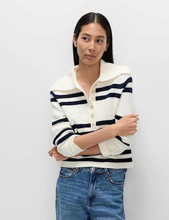 Collared Striped Jumper with Cotton