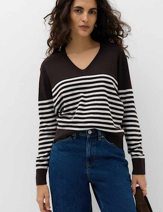 Striped V Neck Relaxed Jumper