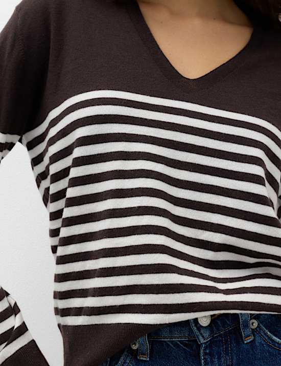 Striped V Neck Relaxed Jumper
