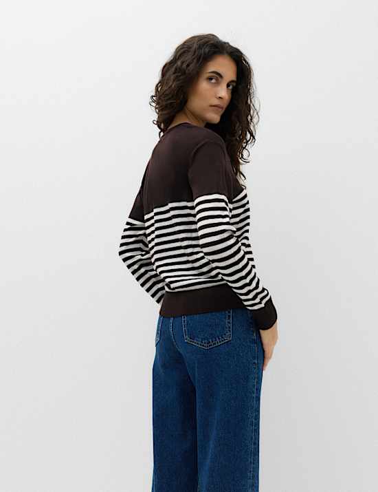 Striped V Neck Relaxed Jumper
