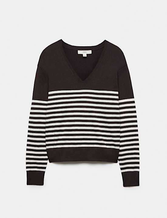 Striped V Neck Relaxed Jumper