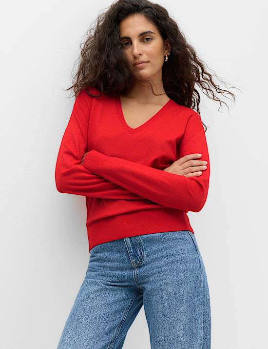 V Neck Relaxed Jumper with Wool
