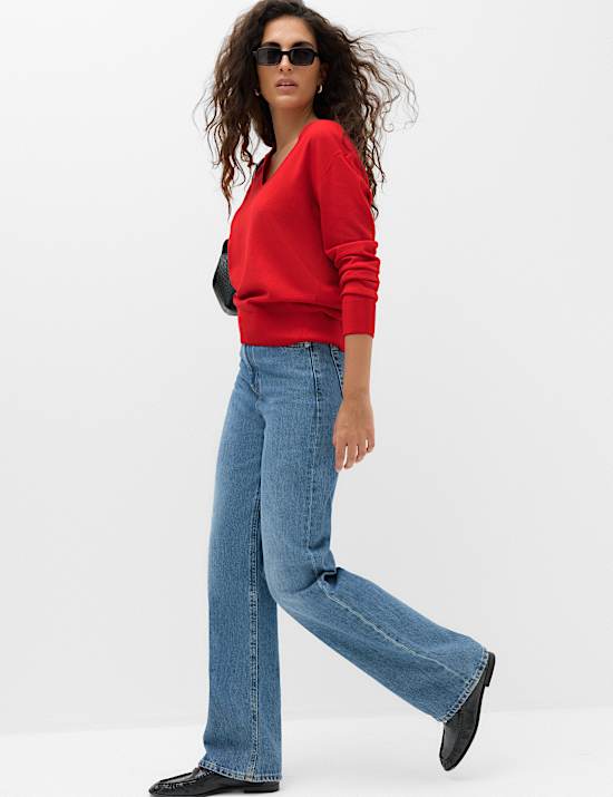 V Neck Relaxed Jumper with Wool