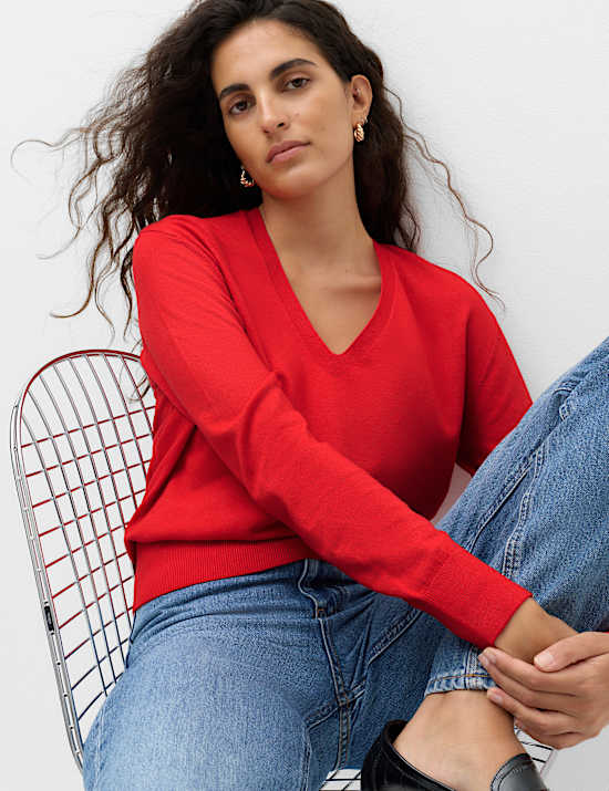 V Neck Relaxed Jumper with Wool