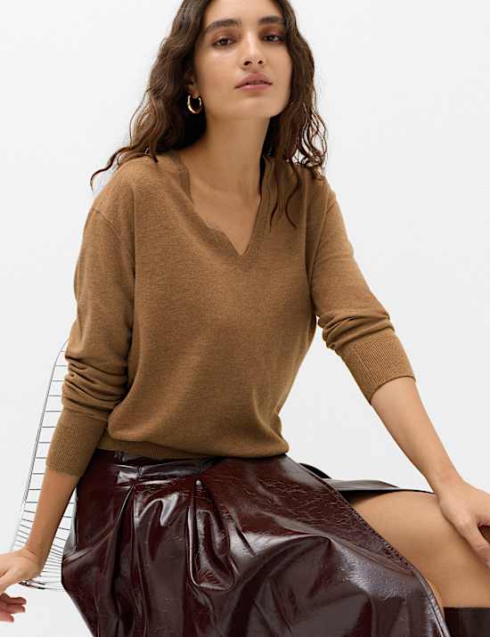 V Neck Relaxed Jumper with Wool