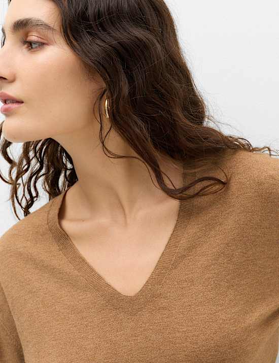 V Neck Relaxed Jumper with Wool