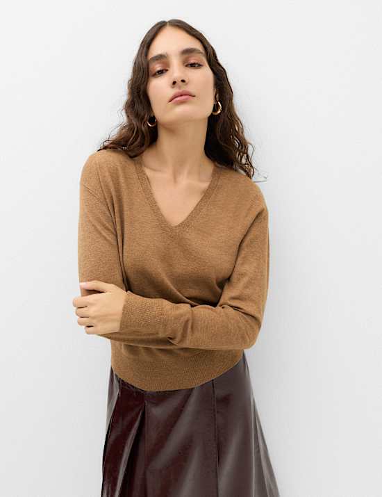V Neck Relaxed Jumper with Wool