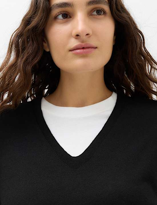 V Neck Relaxed Jumper with Wool