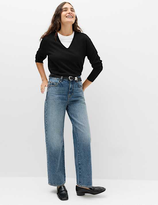 V Neck Relaxed Jumper with Wool