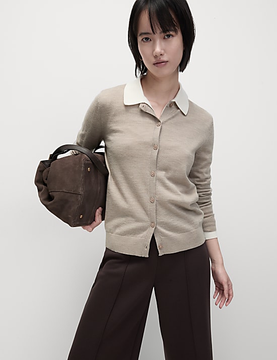 Pure Merino Wool Crew Neck Cardigan
