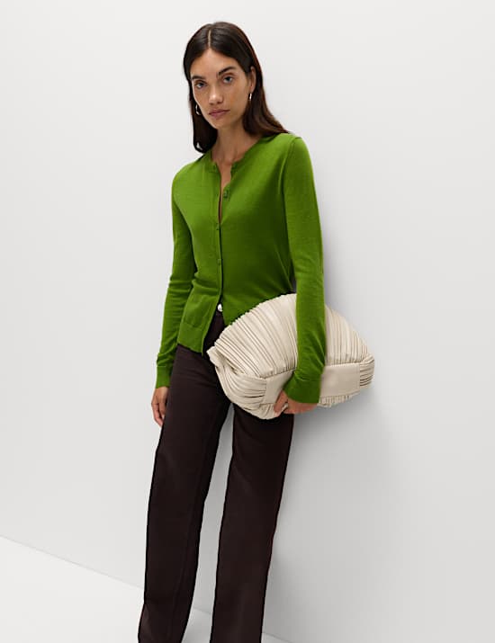 Pure Merino Wool Crew Neck Cardigan