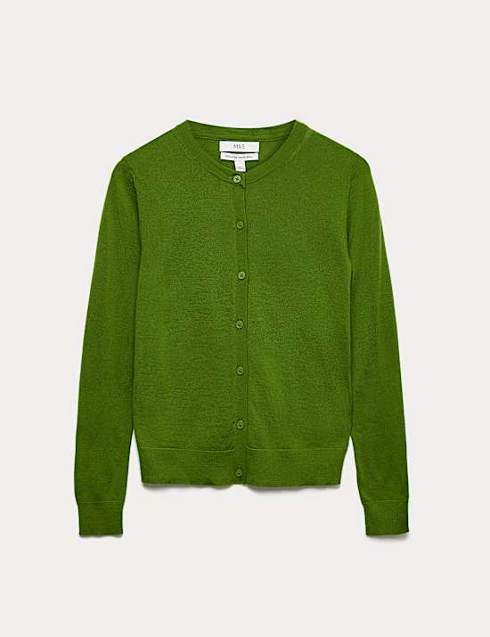 Ζακέτα με κλειστή στρογγυλή λαιμόκοψη από 100% μαλλί Merino