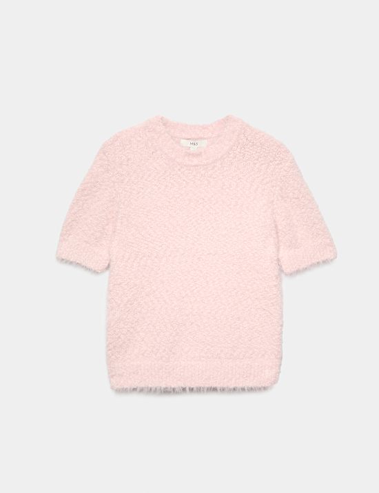 Top de punto texturizado con cuello redondo y corte slim