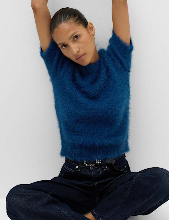 Textured Crew Neck Slim Fit Knitted Top