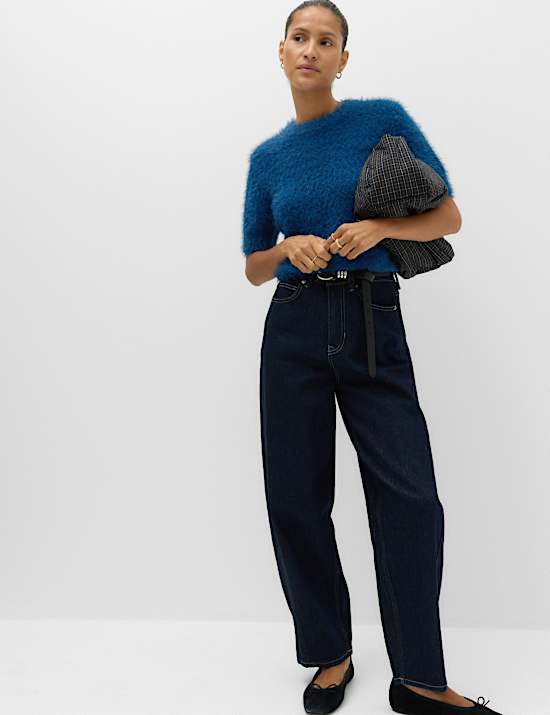 Textured Crew Neck Slim Fit Knitted Top