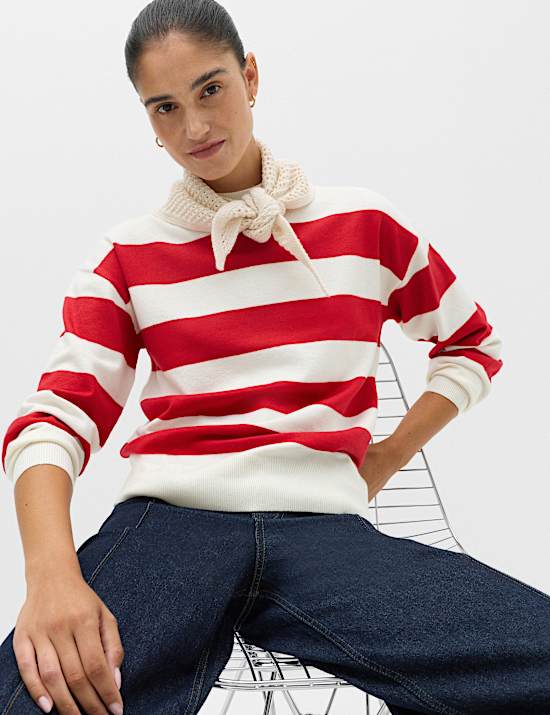 Air-Yarn Striped High Neck Relaxed Fit Jumper