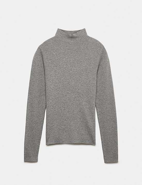 Funnel Neck Fitted Knitted Top With Wool