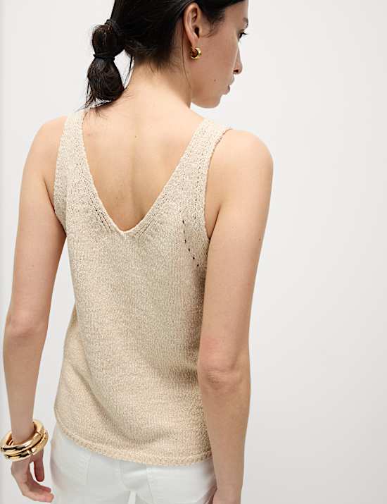 Cotton Blend Textured V-Neck Knitted Vest