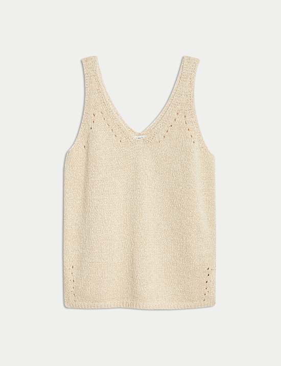 Cotton Blend Textured V-Neck Knitted Vest