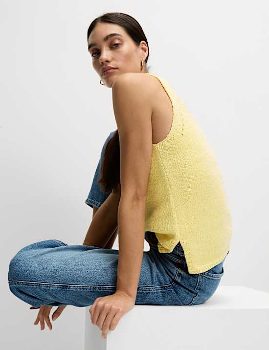 D&eacute;bardeur en maille de coton m&eacute;lang&eacute; &agrave; col V et motif textur&eacute;