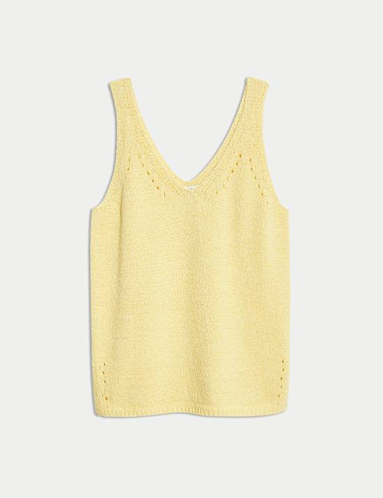 Strickträgertop mit hohem Baumwollanteil, V-Ausschnitt und Strukturmuster