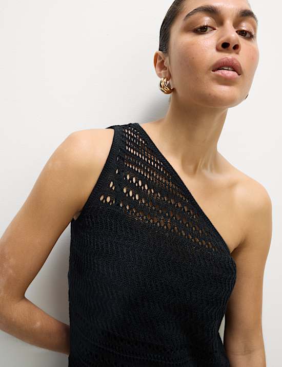 Cotton Rich Textured One Shoulder Midi Beach Dress