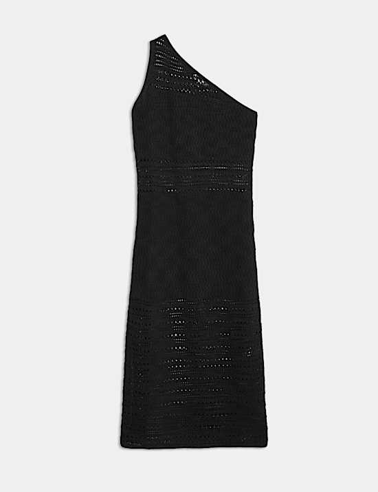 Cotton Rich Textured One Shoulder Midi Beach Dress