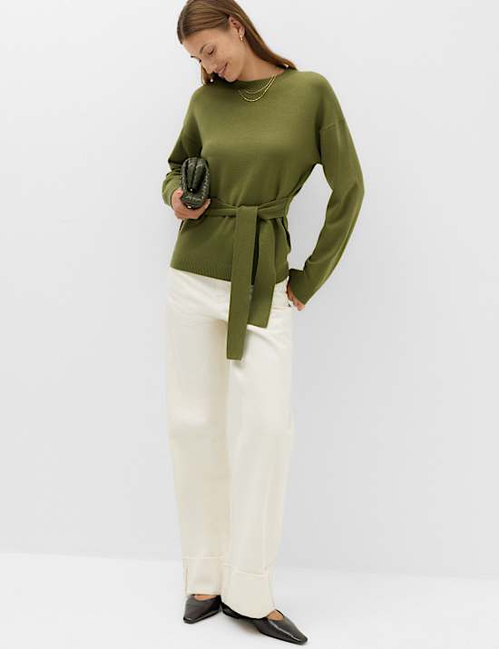 Tie Front Crew Neck Relaxed Jumper