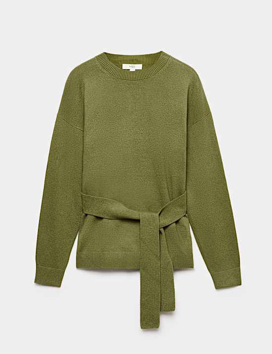 Tie Front Crew Neck Relaxed Jumper