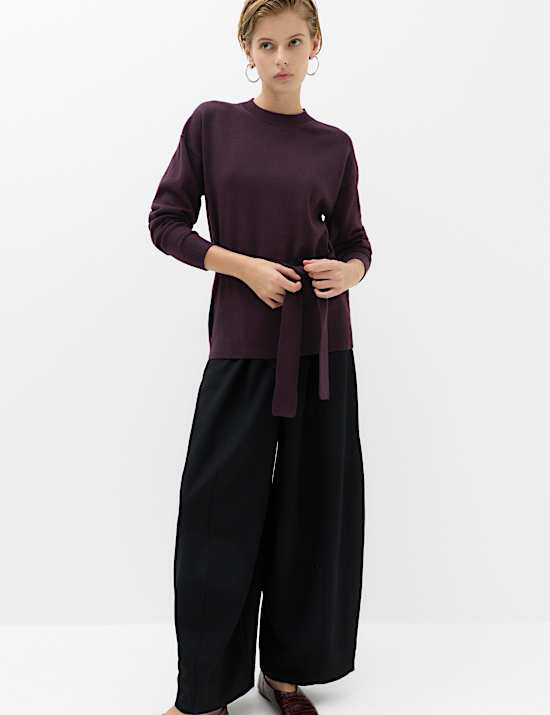 Tie Front Crew Neck Relaxed Jumper