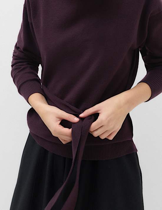Tie Front Crew Neck Relaxed Jumper