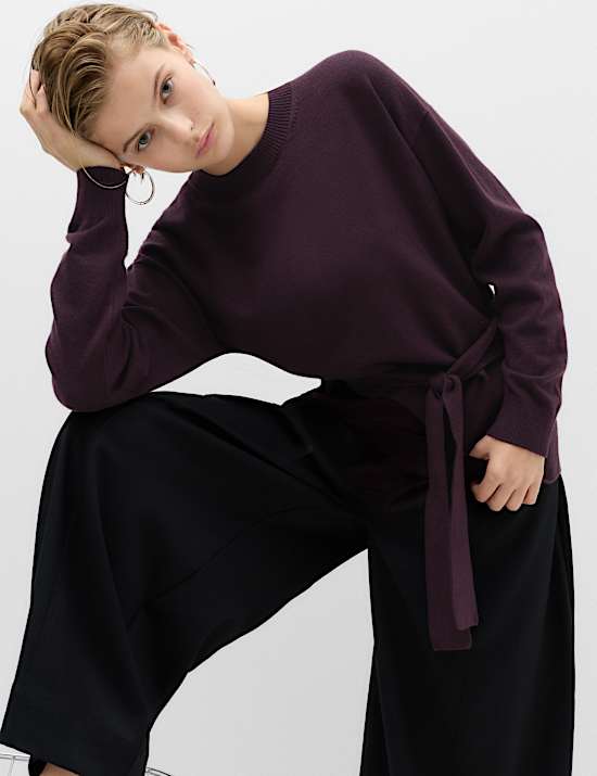 Tie Front Crew Neck Relaxed Jumper