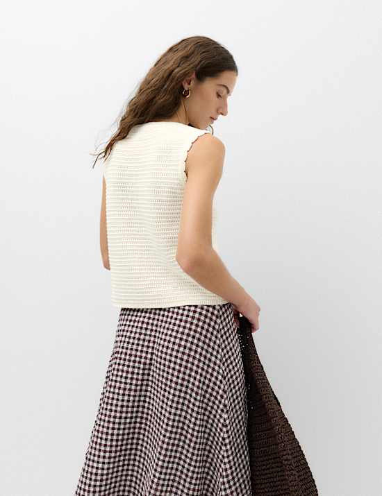 Cotton Rich Lace Detail Knitted Waistcoat