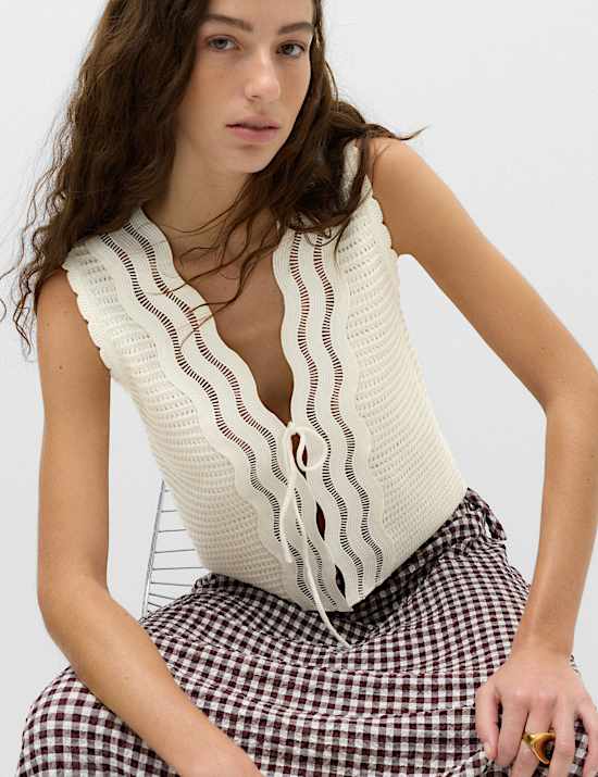 Cotton Rich Lace Detail Knitted Waistcoat